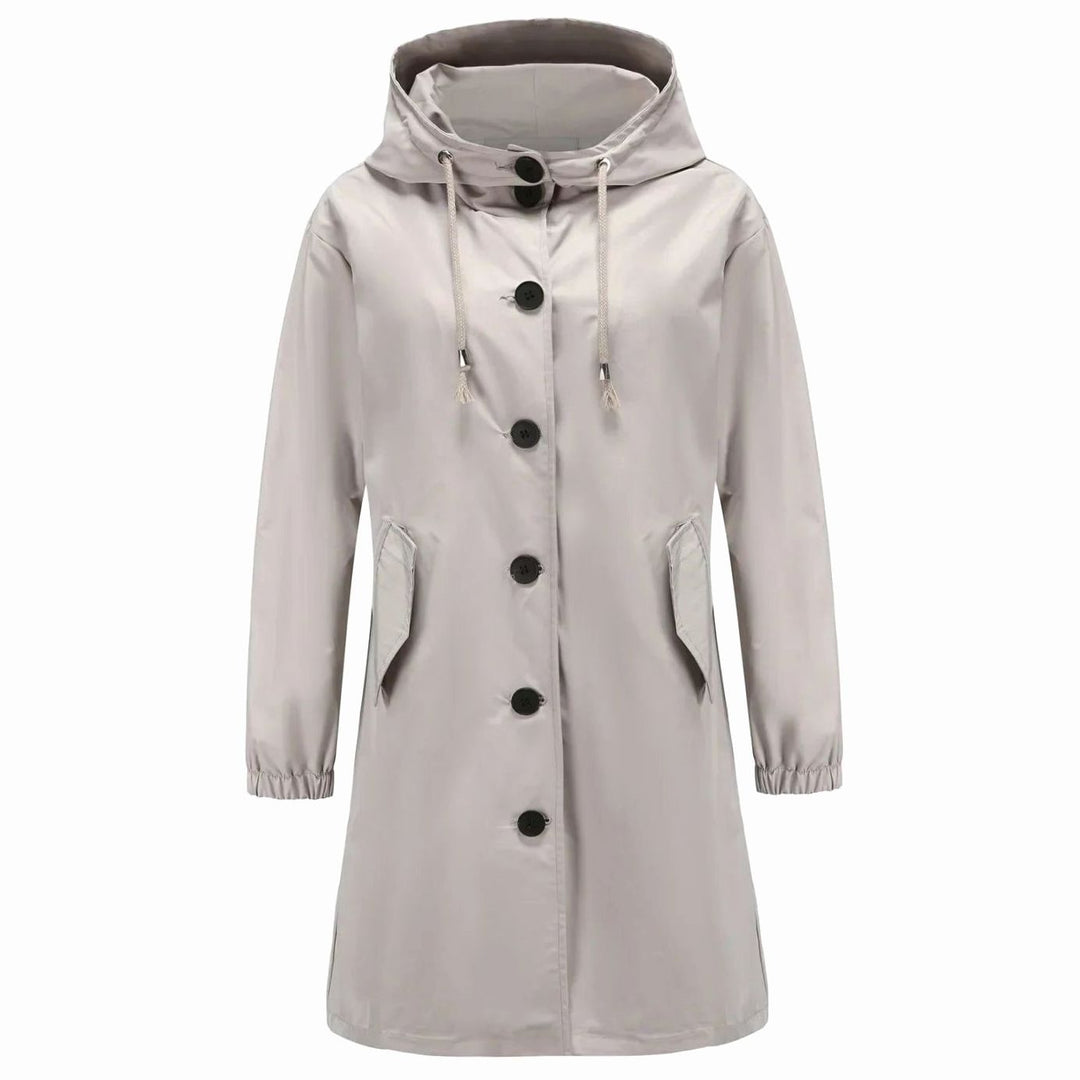 Women's Water-Repellent Hooded Longline Trench Coat, Stone - Grey