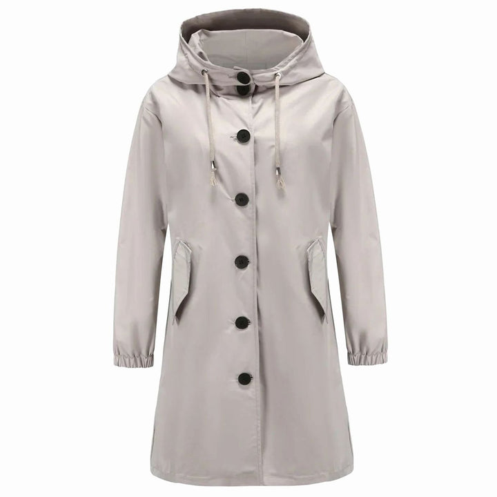 Women's Water-Repellent Hooded Longline Trench Coat, Stone - Grey