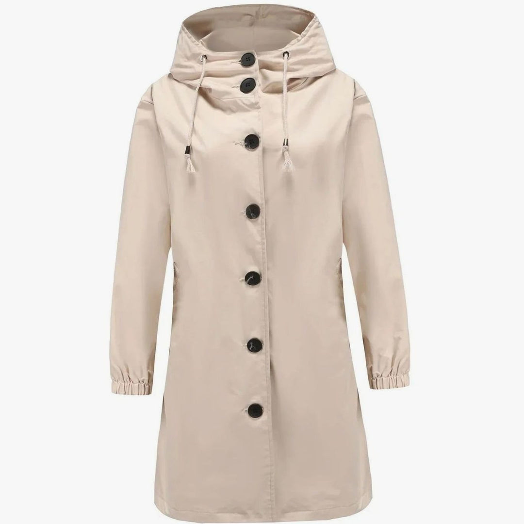 Women's Water-Repellent Hooded Longline Trench Coat, Stone - Beige