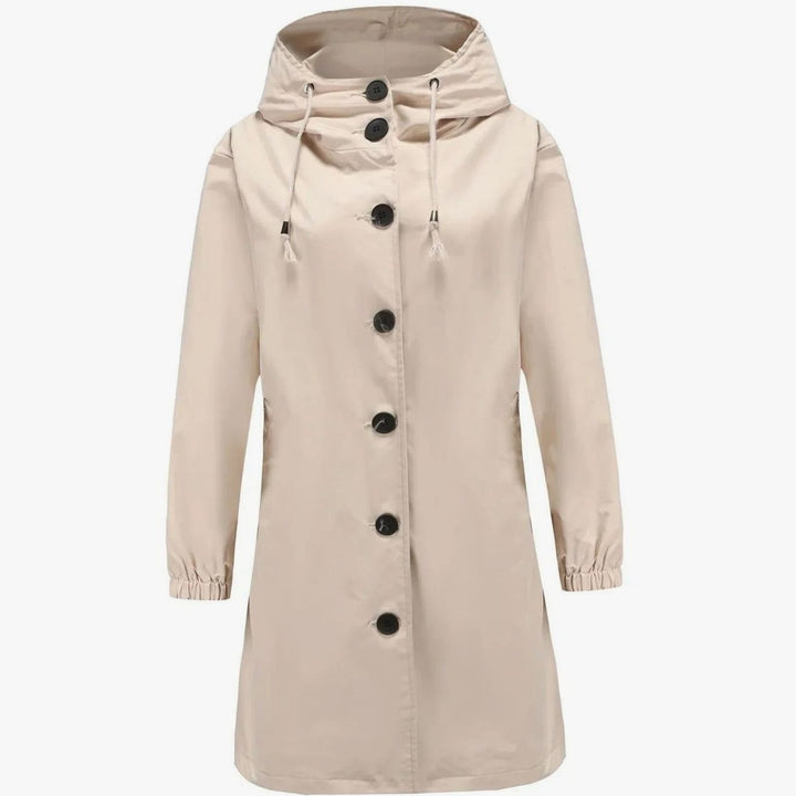 Women's Water-Repellent Hooded Longline Trench Coat, Stone - Beige