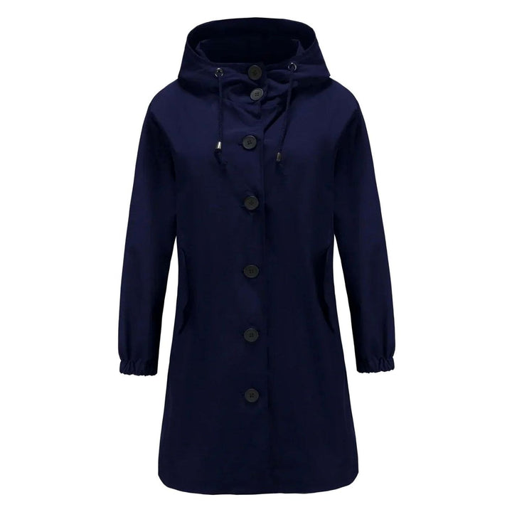 Women's Water-Repellent Hooded Longline Trench Coat, Stone - Navy Blue