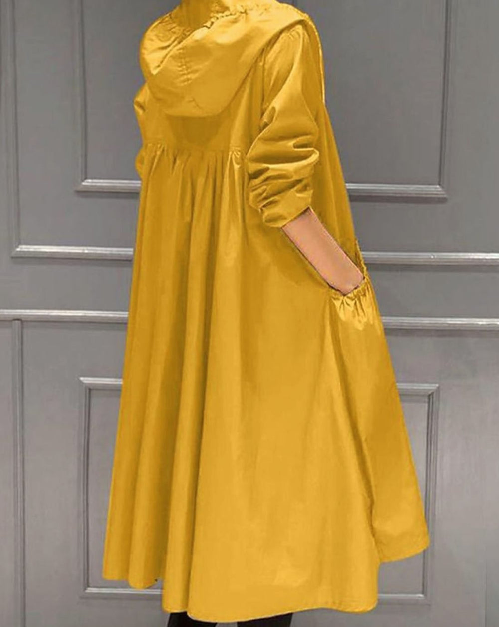 Women's Water-Resistant Hooded Long Trench Coat - Yellow