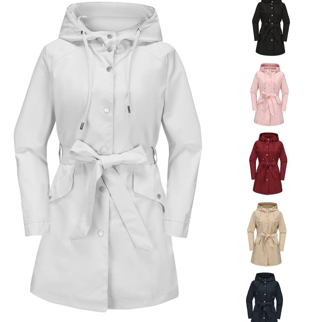 Women's Waterproof Hooded Belted Trench Coat, White