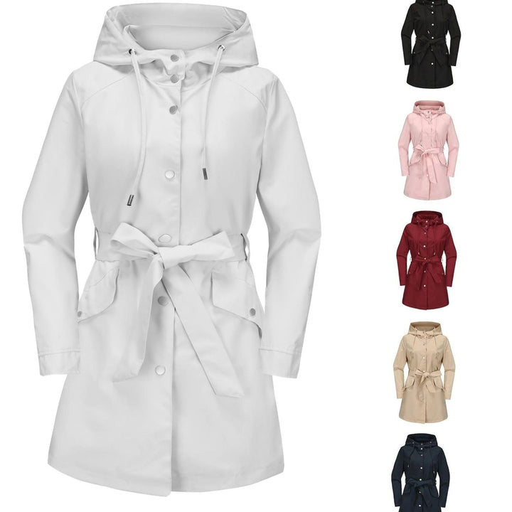 Women's Waterproof Hooded Belted Trench Coat, White