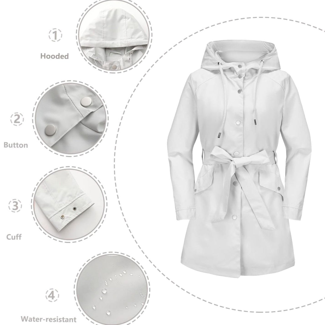 Women's Waterproof Hooded Belted Trench Coat, White