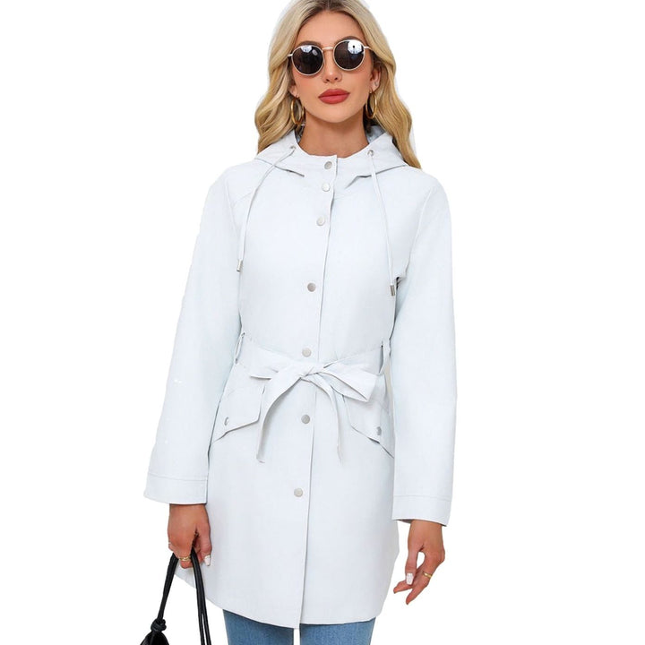 Women's Waterproof Hooded Belted Trench Coat, White