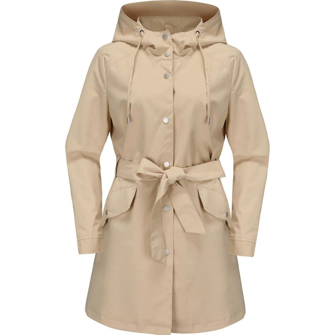 Women's Waterproof Hooded Belted Trench Coat, White - Stone