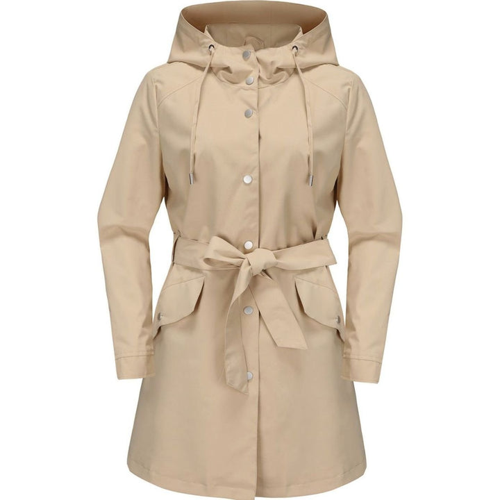 Women's Waterproof Hooded Belted Trench Coat, White - Stone