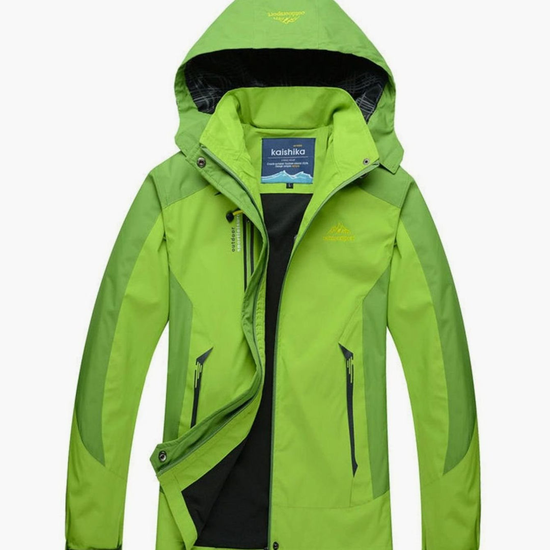 Women's Waterproof Hooded Colorblock Outdoor Shell Jacket - Green