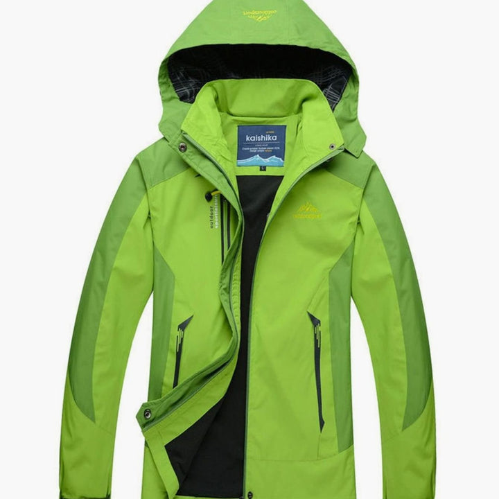 Women's Waterproof Hooded Colorblock Outdoor Shell Jacket - Green