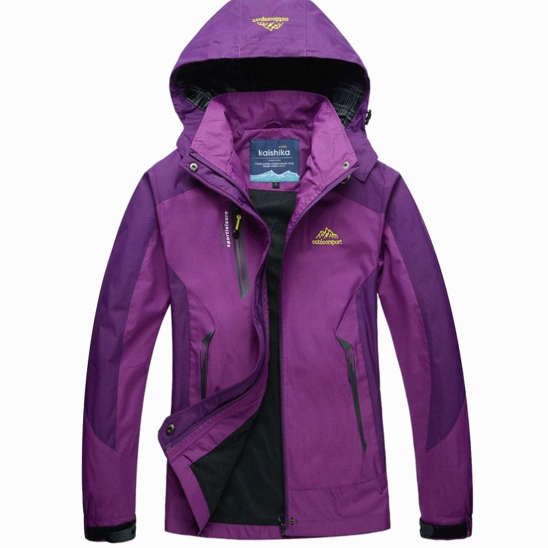 Women's Waterproof Hooded Colorblock Outdoor Shell Jacket - Purple