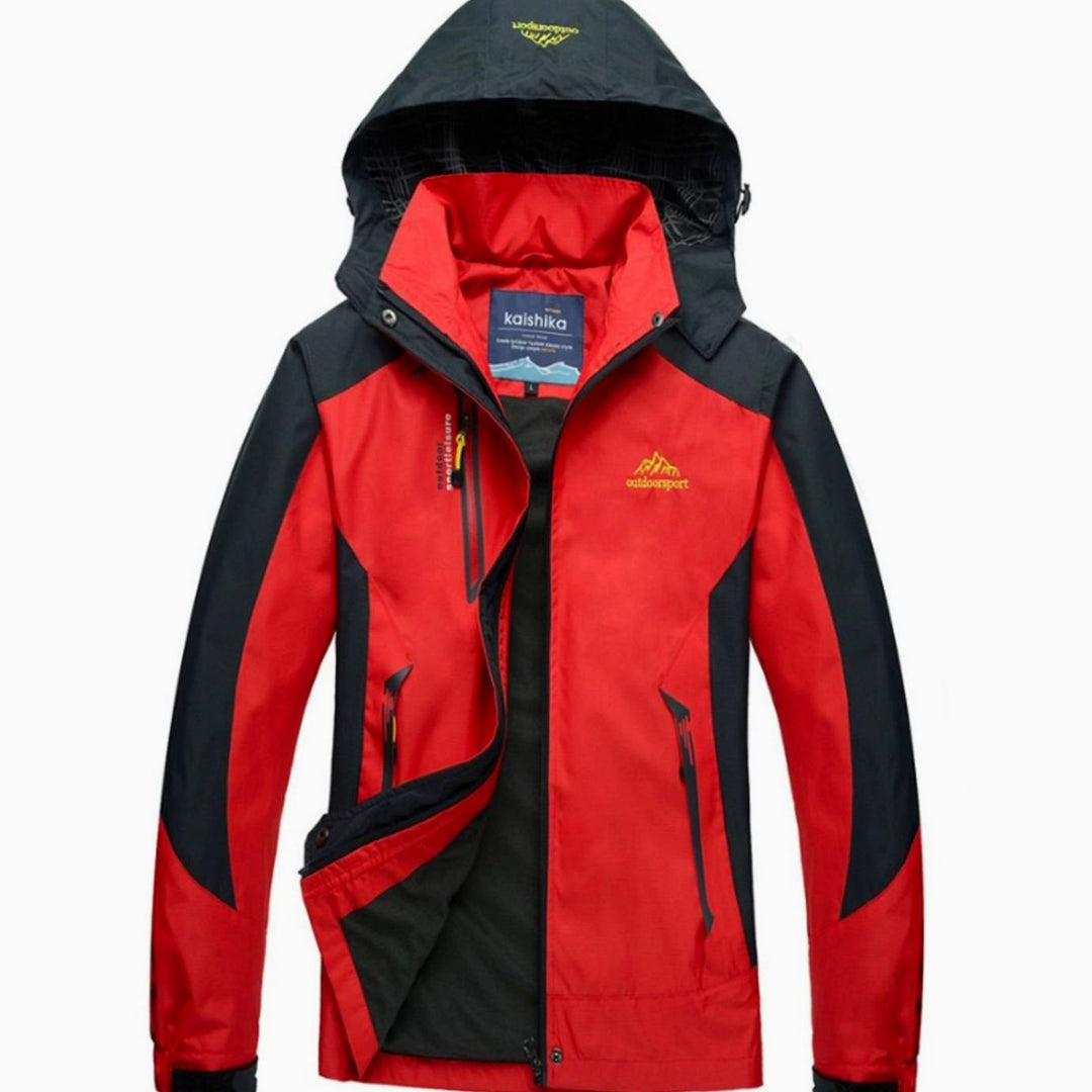 Women's Waterproof Hooded Colorblock Outdoor Shell Jacket - Red