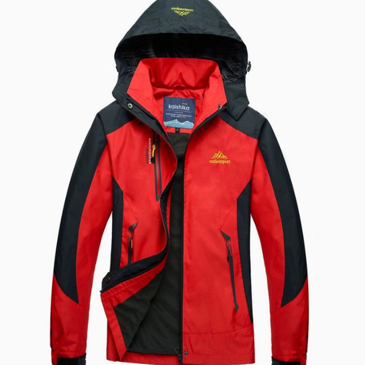 Women's Waterproof Hooded Colorblock Outdoor Shell Jacket - Red