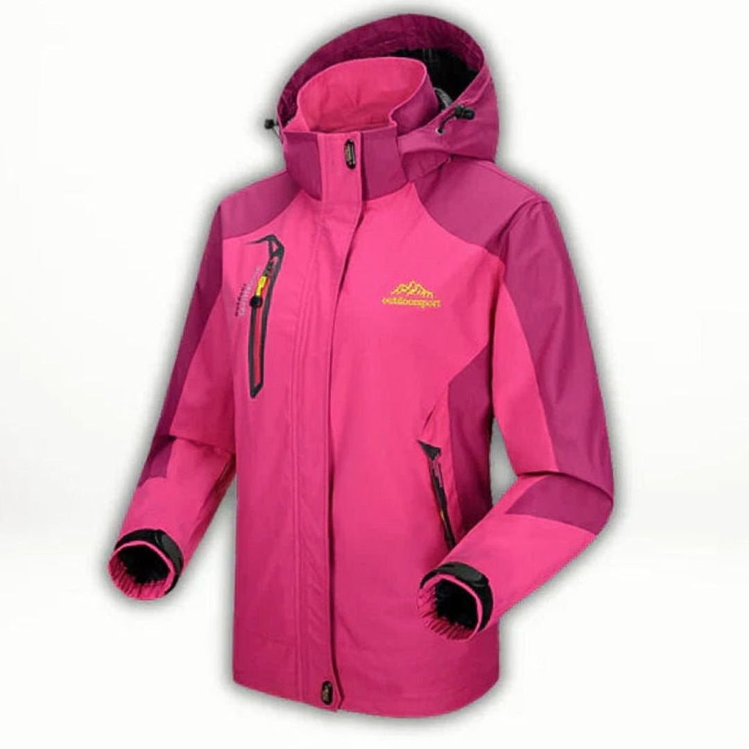 Women's Waterproof Hooded Colorblock Outdoor Shell Jacket - Light Red