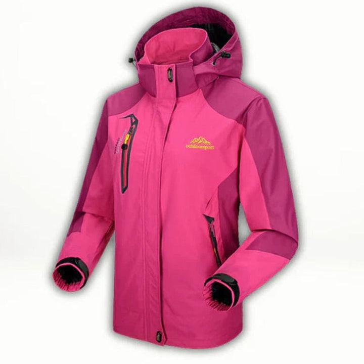 Women's Waterproof Hooded Colorblock Outdoor Shell Jacket - Light Red