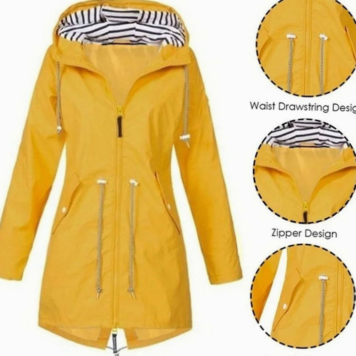 Women's Waterproof Hooded Drawstring Trench Coat