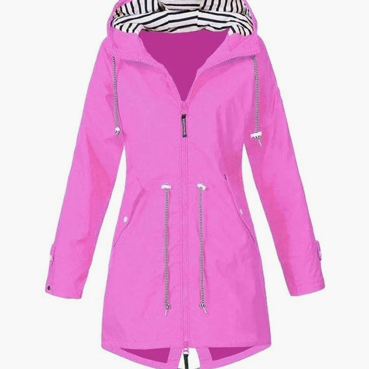 Women's Waterproof Hooded Drawstring Trench Coat