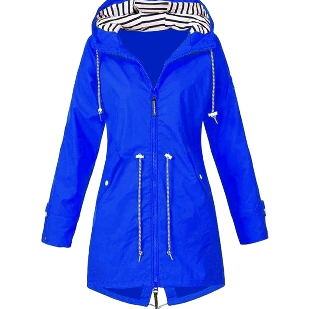 Women's Waterproof Hooded Drawstring Trench Coat - Blue