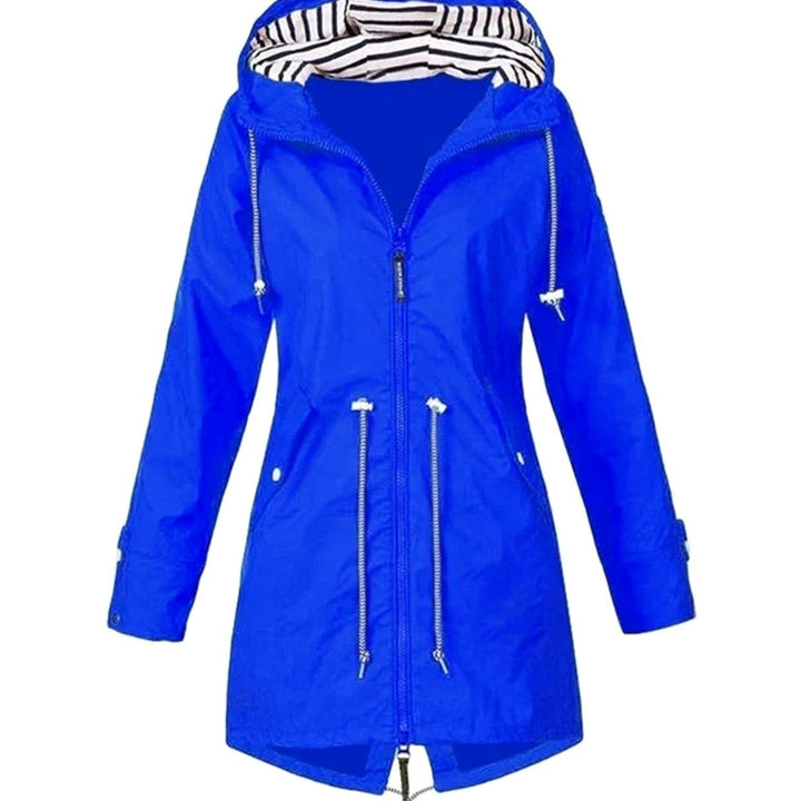 Women's Waterproof Hooded Drawstring Trench Coat - Blue