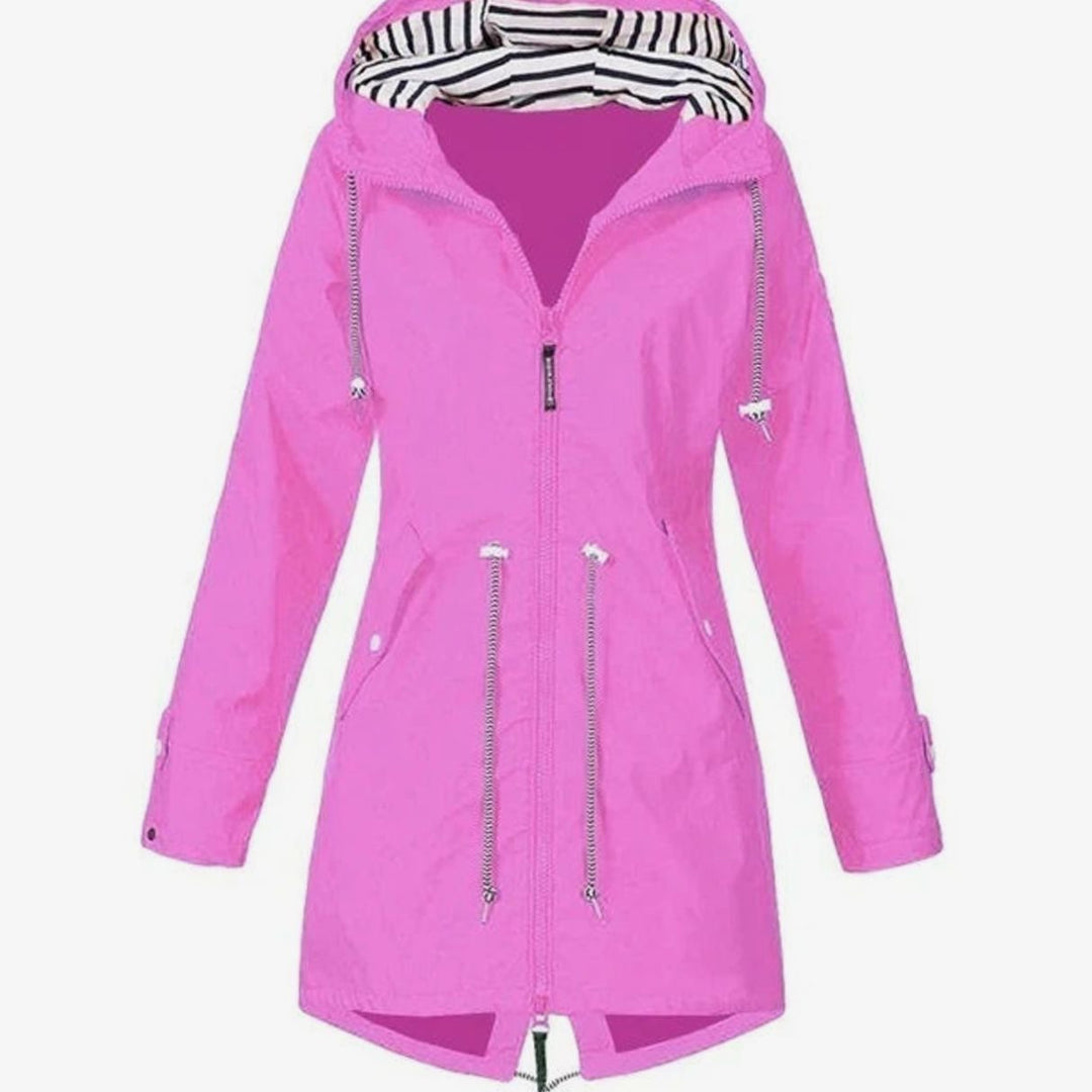 Women's Waterproof Hooded Drawstring Trench Coat - Pink