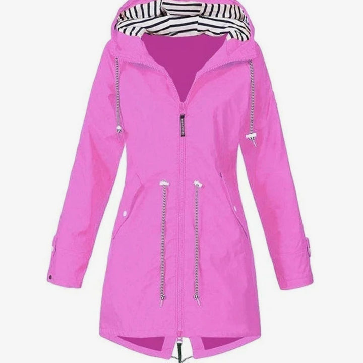 Women's Waterproof Hooded Drawstring Trench Coat - Pink