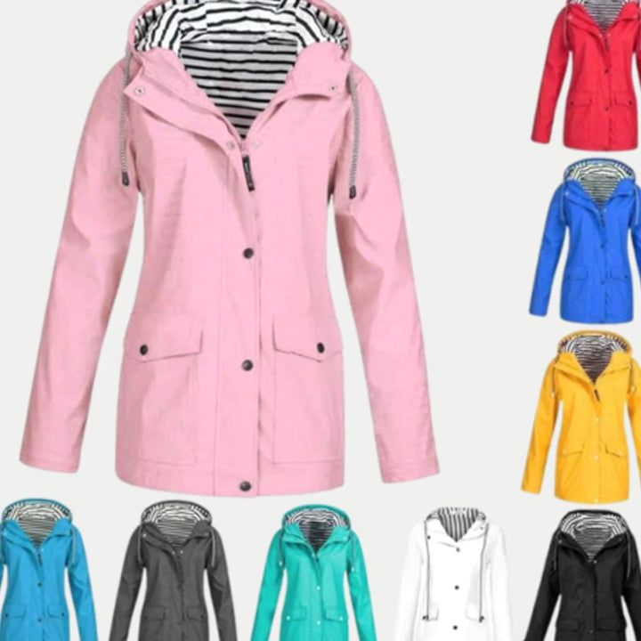 Women's Waterproof Hooded Trench Coat Long-Sleeve Mid-Length Jacket, Pink