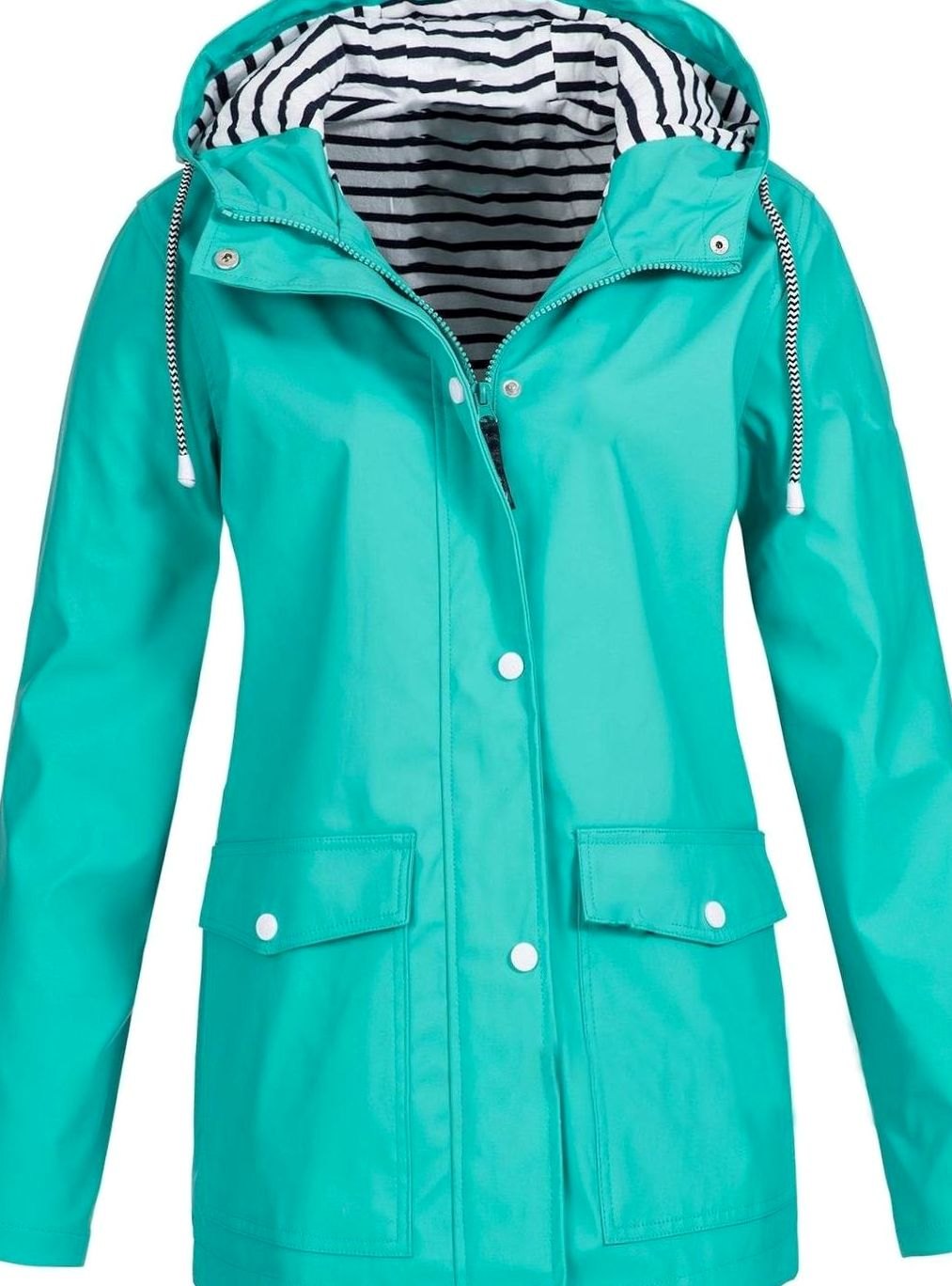 Women's Waterproof Hooded Trench Coat Long-Sleeve Mid-Length Jacket, Pink - Tiffany Blue