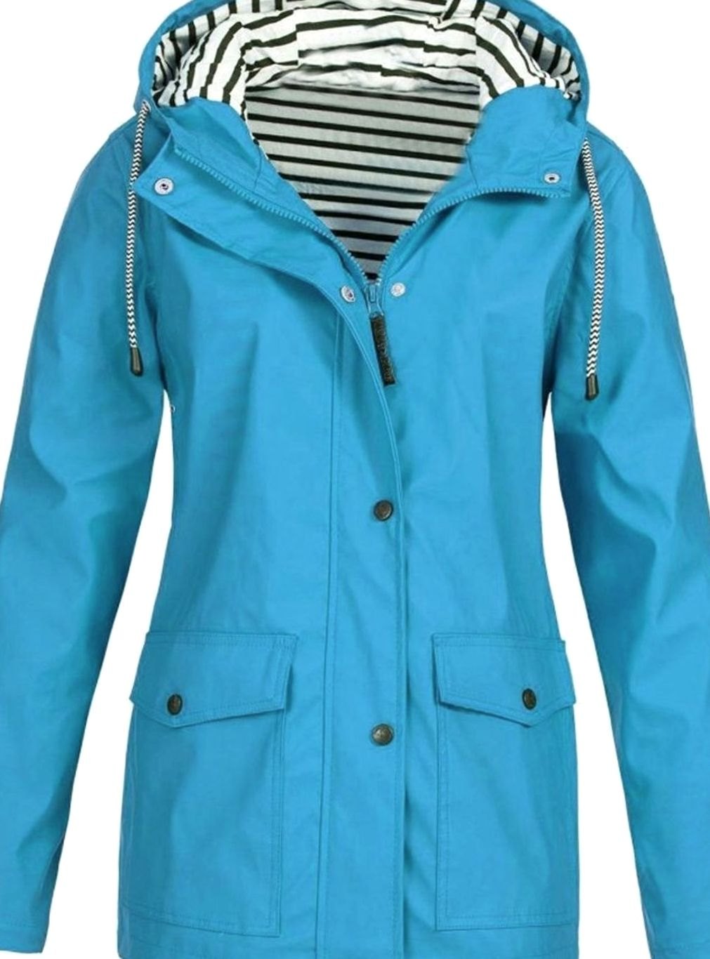 Women's Waterproof Hooded Trench Coat Long-Sleeve Mid-Length Jacket, Pink - Sky Blue