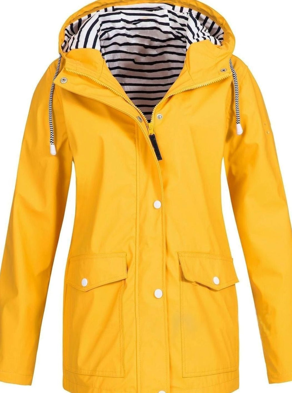 Women's Waterproof Hooded Trench Coat Long-Sleeve Mid-Length Jacket, Pink - Yellow