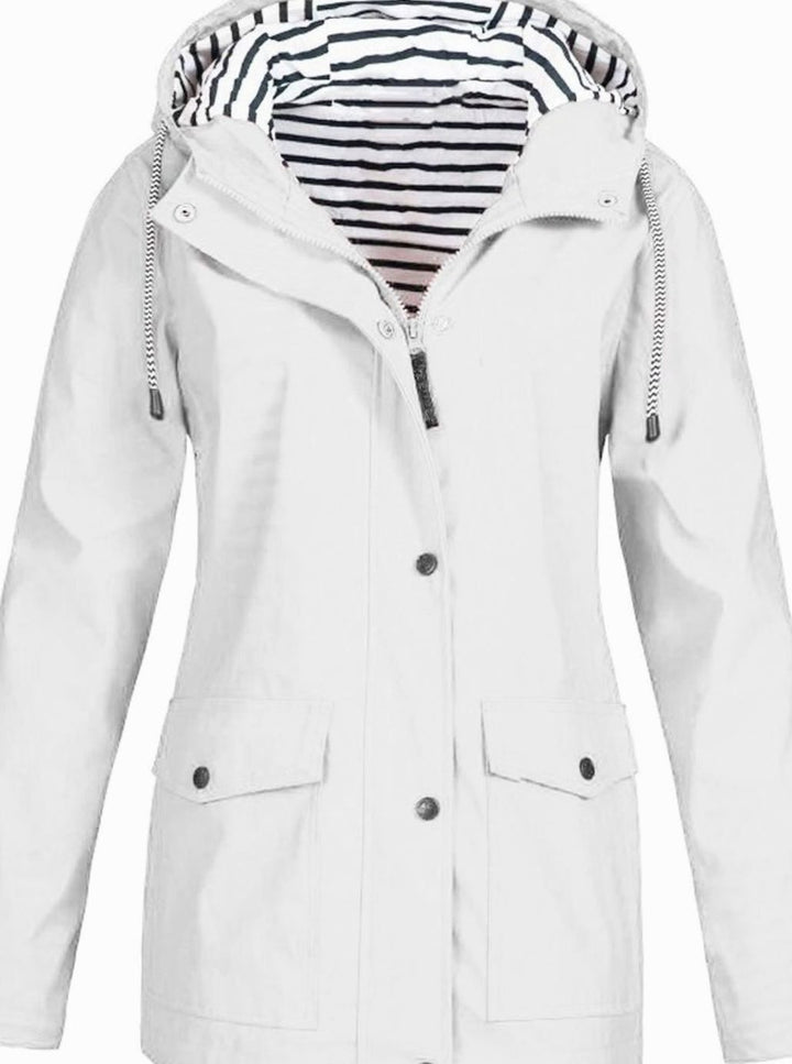 Women's Waterproof Hooded Trench Coat Long-Sleeve Mid-Length Jacket, Pink - White