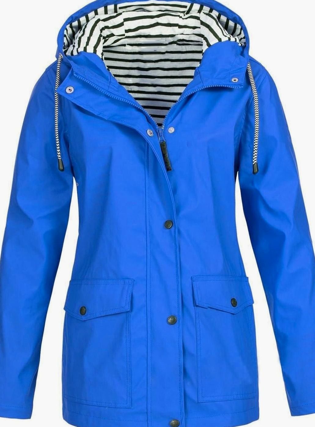 Women's Waterproof Hooded Trench Coat Long-Sleeve Mid-Length Jacket, Pink - Blue