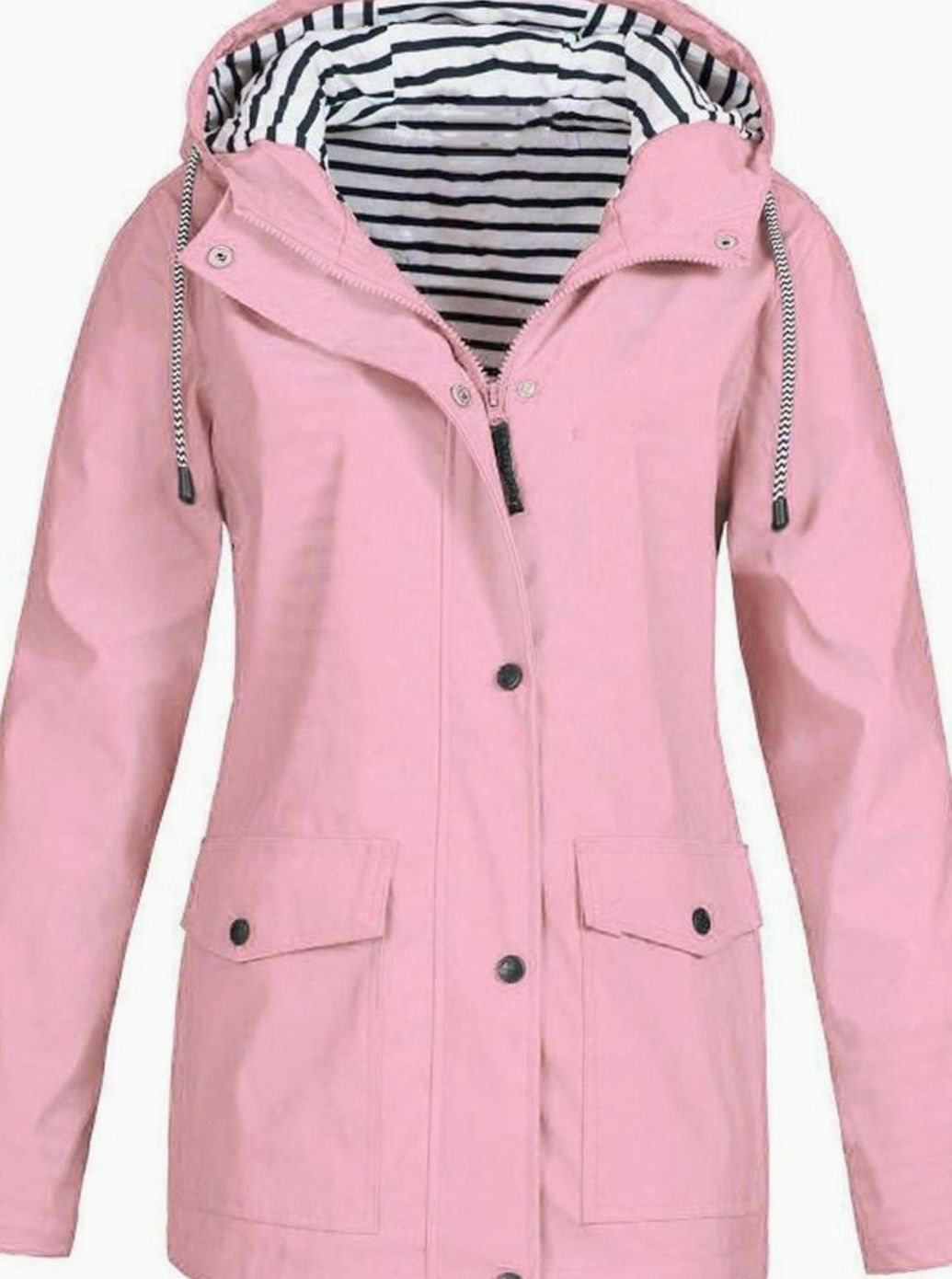 Women's Waterproof Hooded Trench Coat Long-Sleeve Mid-Length Jacket, Pink - Pink