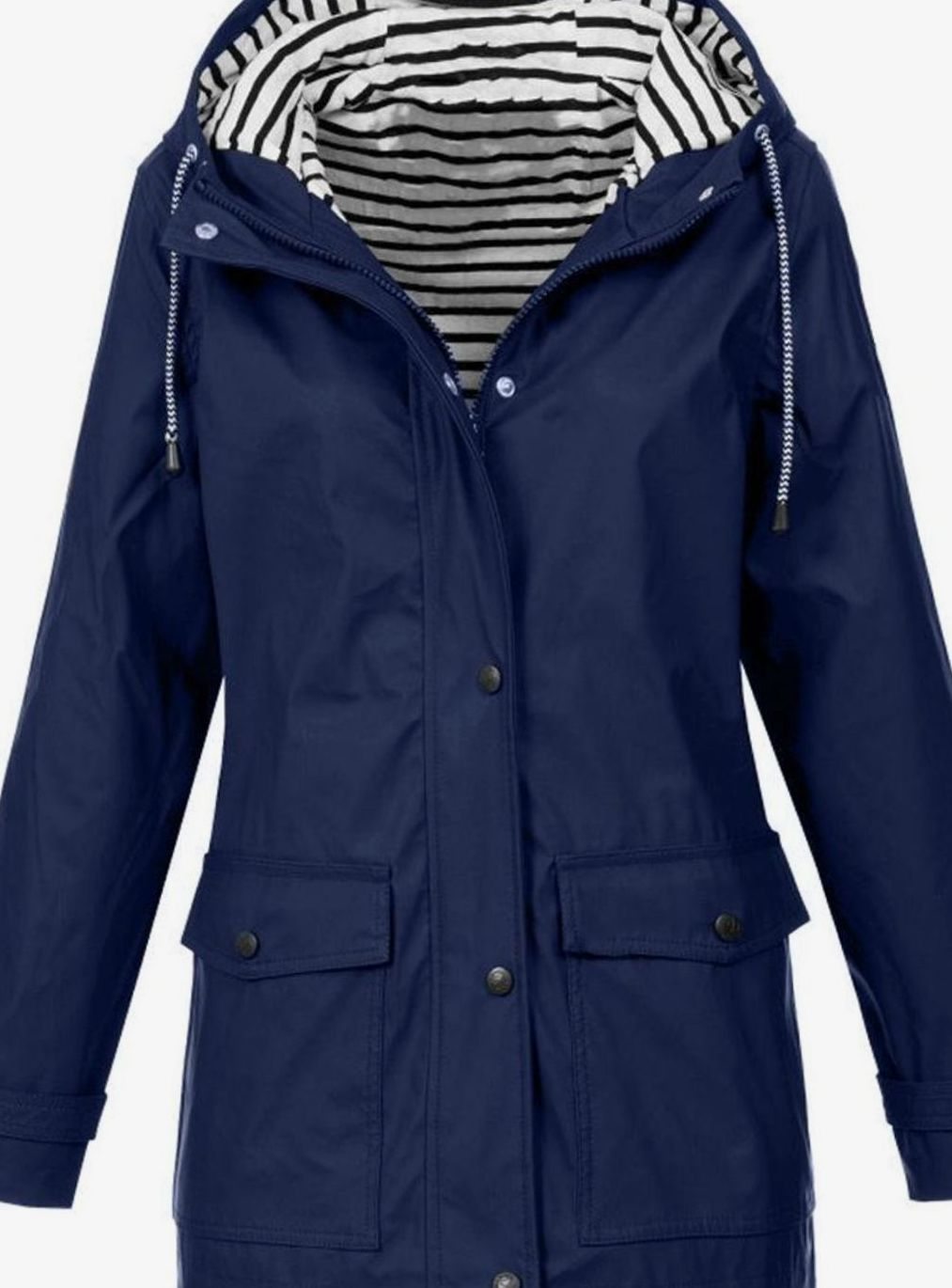 Women's Waterproof Hooded Trench Coat Long-Sleeve Mid-Length Jacket, Pink - Navy Blue