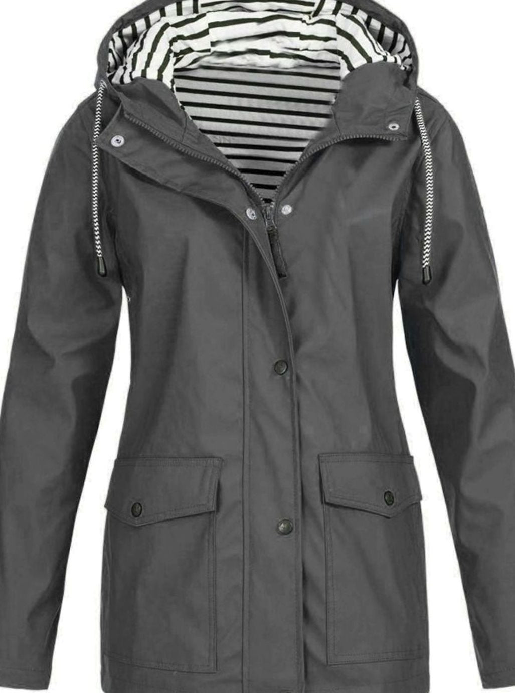 Women's Waterproof Hooded Zip-Up Trench Coat - Grey