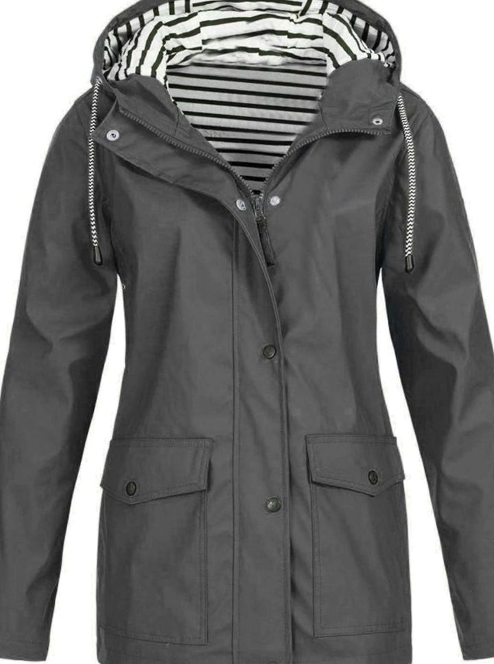 Women's Waterproof Hooded Zip-Up Trench Coat - Grey