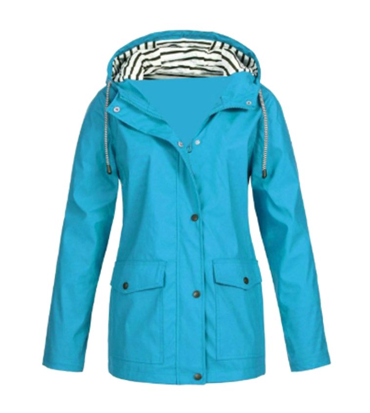 Women's Waterproof Hooded Zip-Up Trench Coat - Sky Blue