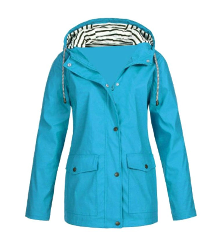 Women's Waterproof Hooded Zip-Up Trench Coat - Sky Blue