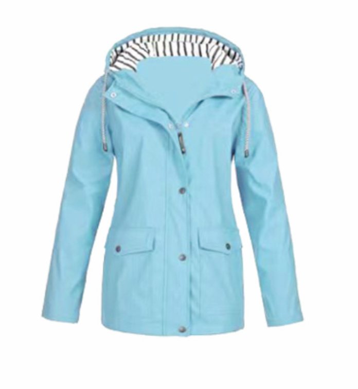 Women's Waterproof Hooded Zip-Up Trench Coat - Light Blue
