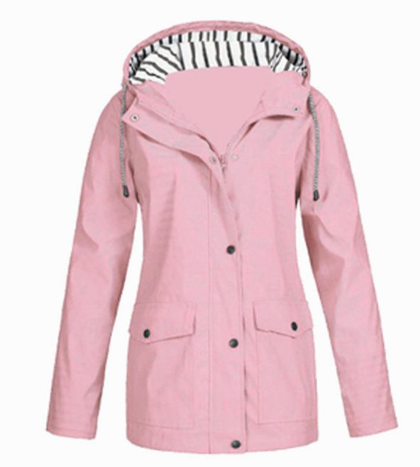 Women's Waterproof Hooded Zip-Up Trench Coat - Pink
