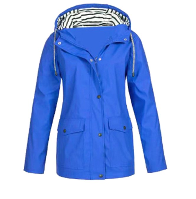 Women's Waterproof Hooded Zip-Up Trench Coat - Blue