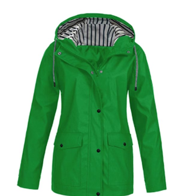 Women's Waterproof Hooded Zip-Up Trench Coat - Green