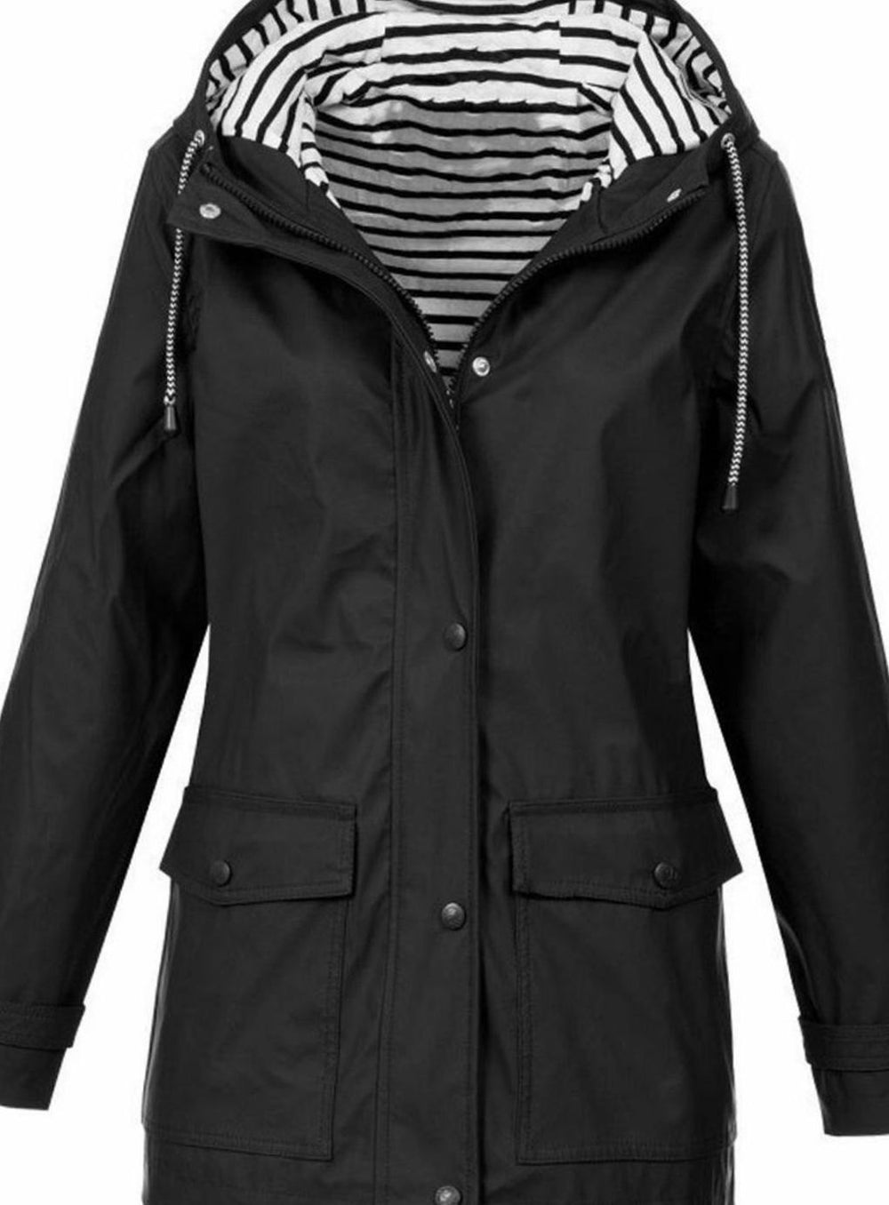 Women's Waterproof Hooded Zip-Up Trench Coat - Black