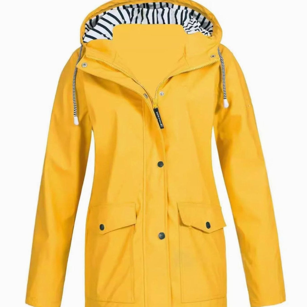 Women's Waterproof Hooded Zip-Up Trench Coat - Yellow