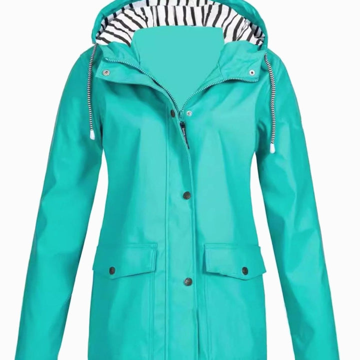 Women's Waterproof Hooded Zip-Up Trench Coat - Tiffany Blue