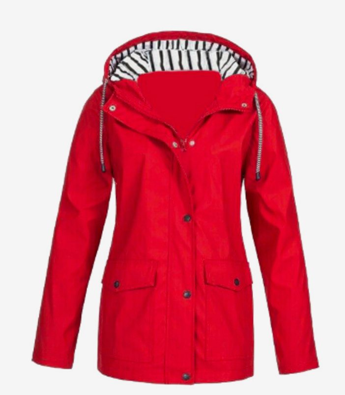 Women's Waterproof Hooded Zip-Up Trench Coat - Red