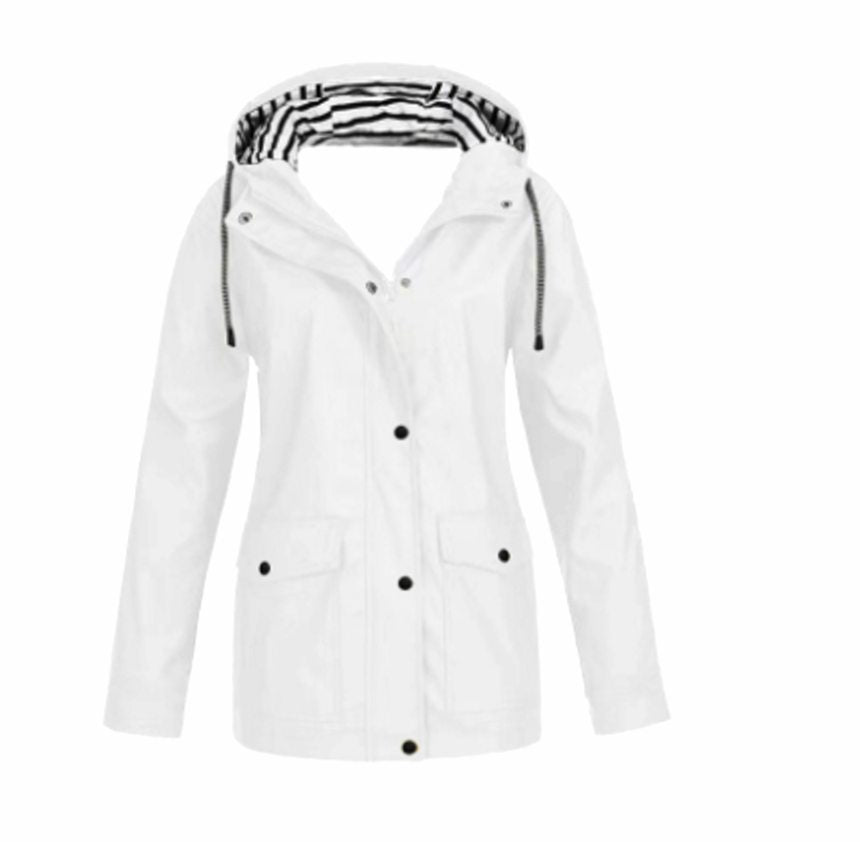 Women's Waterproof Hooded Zip-Up Trench Coat - White