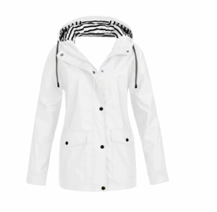 Women's Waterproof Hooded Zip-Up Trench Coat - White