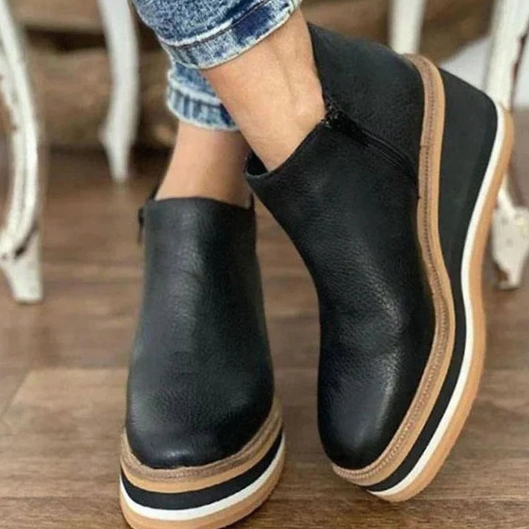 Women's Waterproof Wedge Platform Ankle Boots Side Zipper