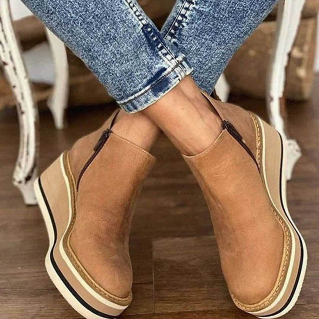 Women's Waterproof Wedge Platform Ankle Boots Side Zipper