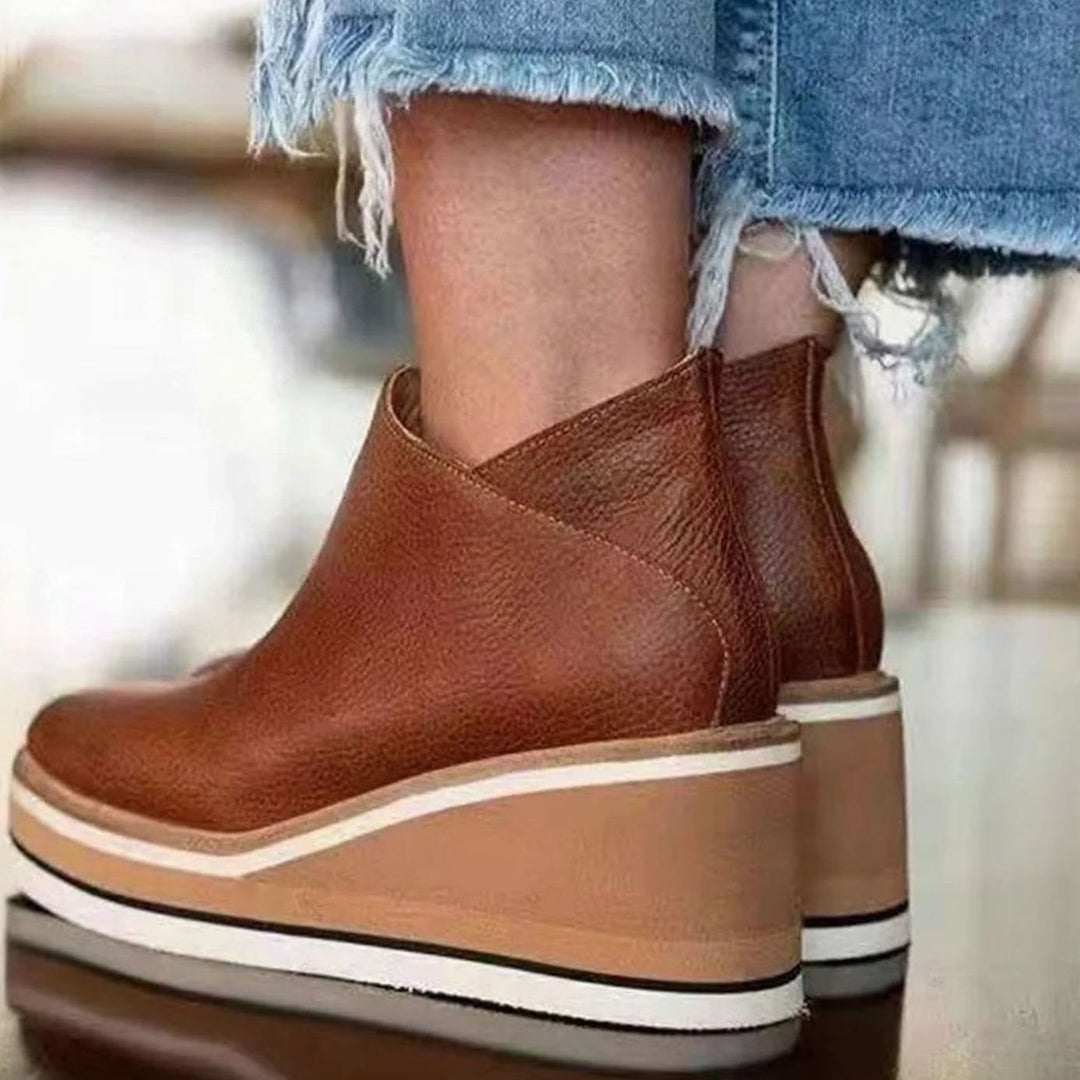 Women's Waterproof Wedge Platform Ankle Boots Side Zipper